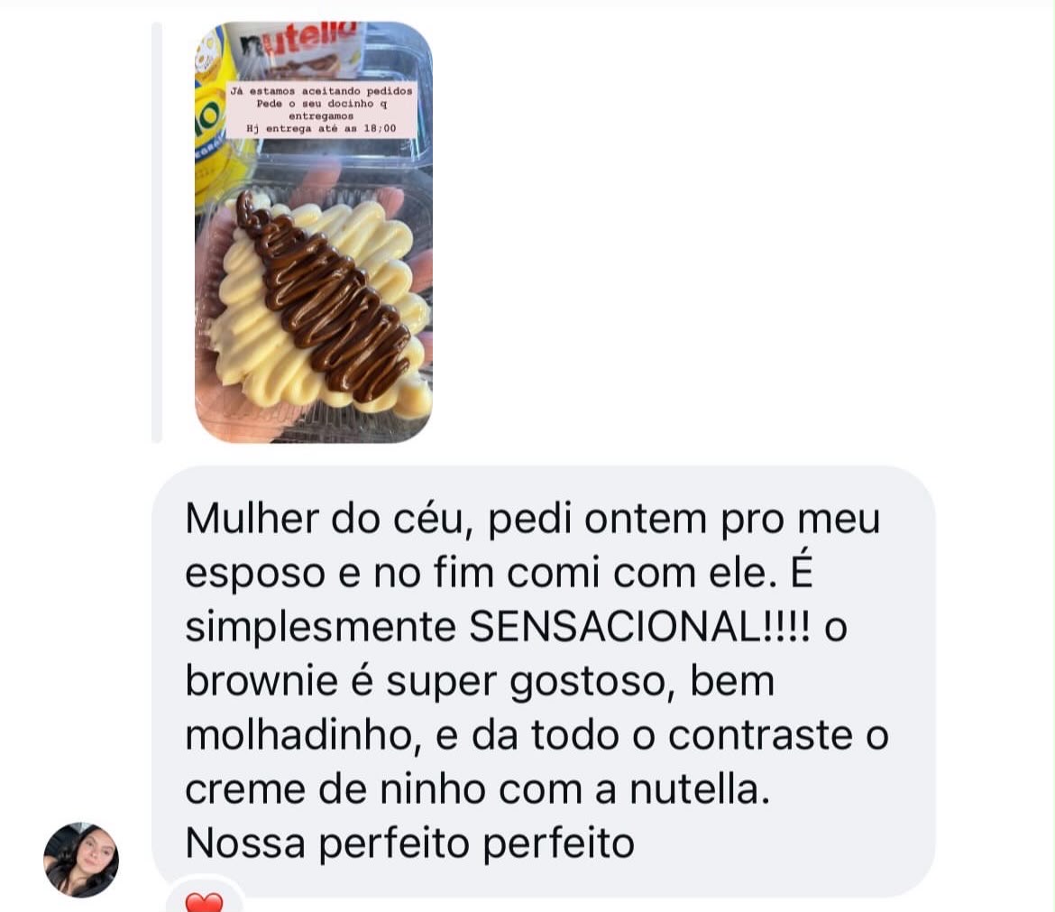 Cliente elogia brownie de Ninho com Nutella